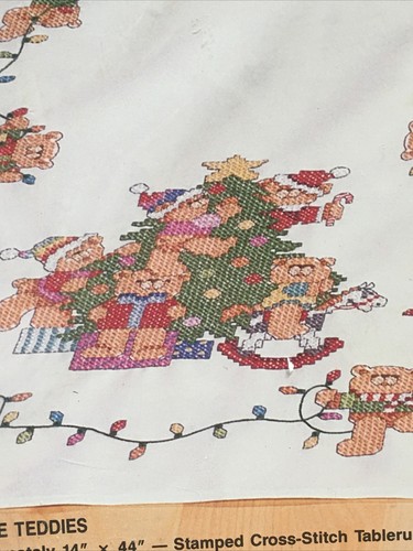Bucilla 83073 Kit Festive Teddies Christmas Cross Stitch Table Runner Teddy Bear - Picture 2 of 12