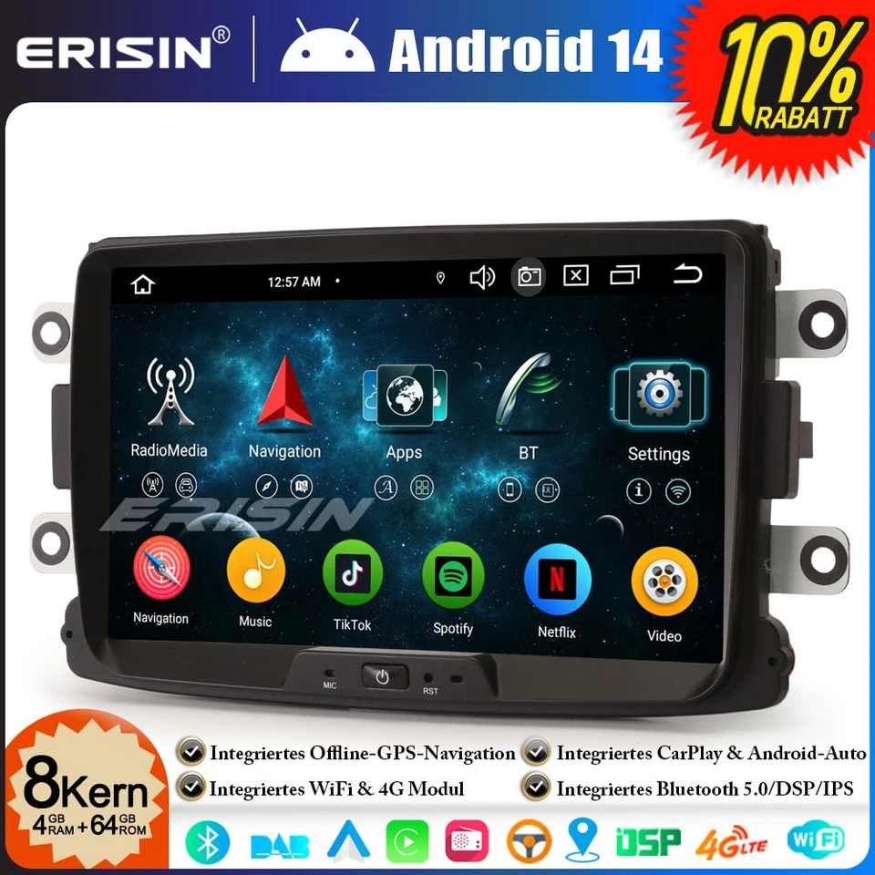 4+64GB Android 14 Autoradio GPS CarPlay Renault Dacia Duster Logan Dokker Lodgy - Bild 1 von 4