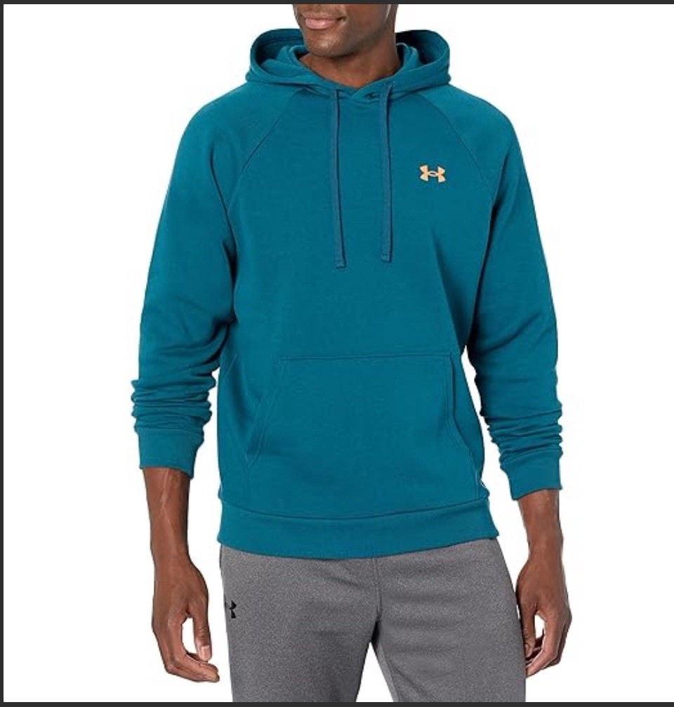 Under Armour Mens Rival Fleece Mountain Hoodie, Teal Panic Orange, Large