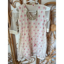 Girls Indian Embroidered Kurta Tunic Top Pink Floral Gold Sequins Size 8-9 Years