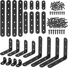 24 Pack Black Stainless Steel L-Bracket Straight Brace Assortment Kit