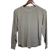 Uniqlo Waffle Knit Long Sleeve Crewneck Top Womens XS Beige Casual Layering