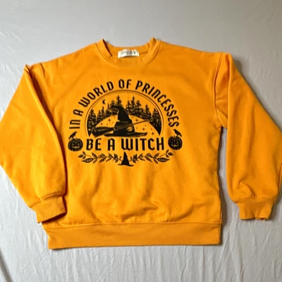 Wound Up Halloween Witch Graphic Crewneck Pullover Sweatshirt Orange S (4-6) - Image 1 of 4