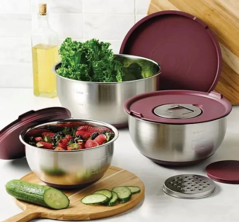 Tramontina Mezclador Acero Inoxidable 8 Piezas y Rallador Juego con Tapas Granate Foto 3 de 4