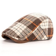 Men Wool Blend Flat-Top Tweed Newsboy Hat/Ivy Cap/Adjustable Medium Coffee