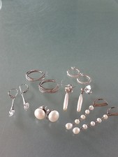 6 Pairs Sterling Silver 925 Joblot Pearl & Crystal Earrings Wedding Jewellery