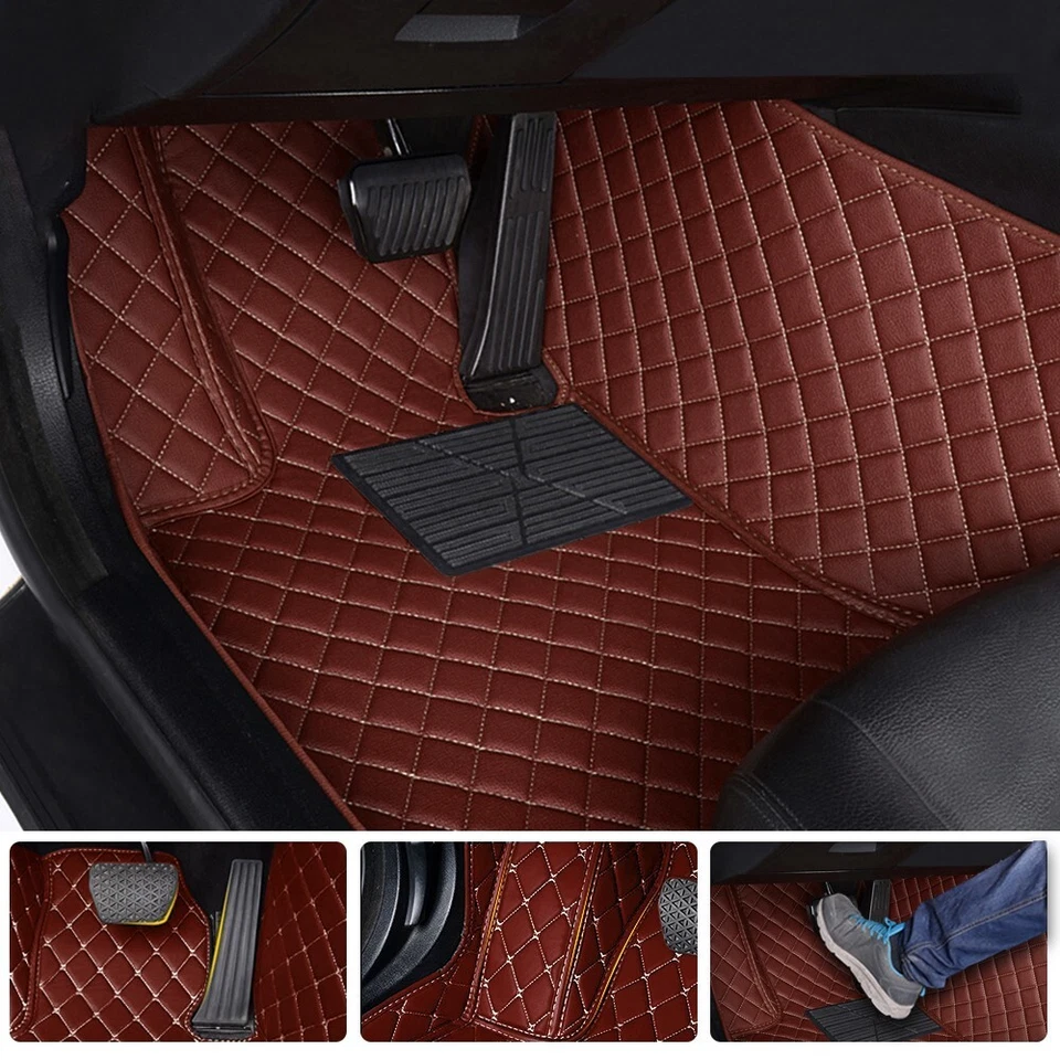 For Audi A6 2007-2018 Anti-Slip Brown Leather Car Floor Mats - Imagem 4 de 4