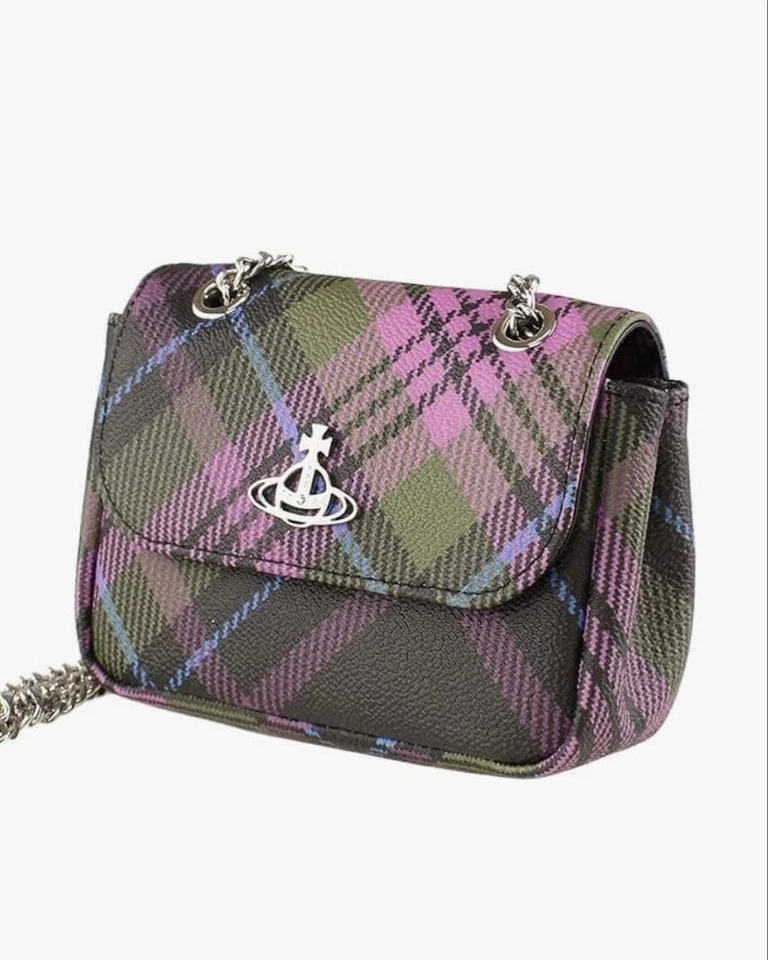Bolso de hombro Vivienne Westwood de cuero sintético verde púrpura a cuadros #EK ZEA Foto 2 de 4