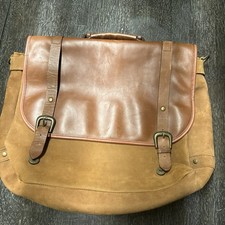 Brown Leather Messenger Shoulder Bag for 15" Laptop with Handle