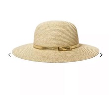 Janie and Jack Savanna Soiree Summer Hat With Gold Bow Accent And Ribbons 2-3t