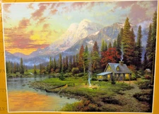 Ceaco Evening Majesty Puzzle 1000PCS Cabin in Woods Lake Secluded Campfire New