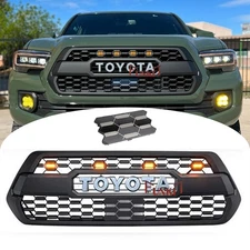 Grill For Tacoma 2016-2023 Bumper Grille Black Mesh Grill W/4LEDs Garnish Sensor