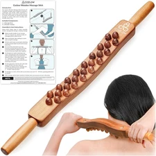 Guasha Wood Massage Stick w/25 Beads Body Sculpting Fascia Lymphatic Tool Relief