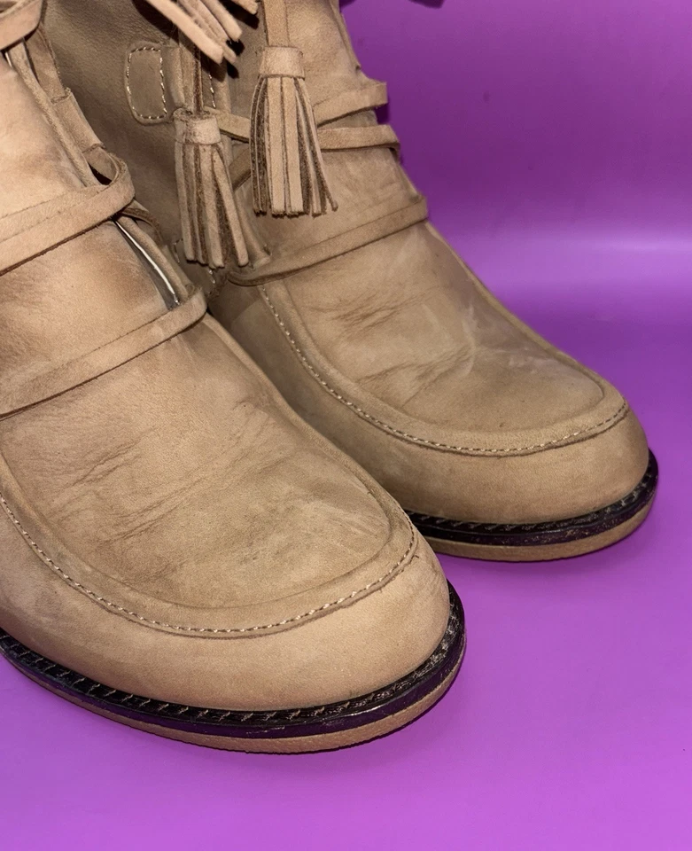 Land’s End Chukka Boot Knit Cuff Tan Suede Ankle Lace-up Wedge  Size 9B (0393) - Image 4 of 4