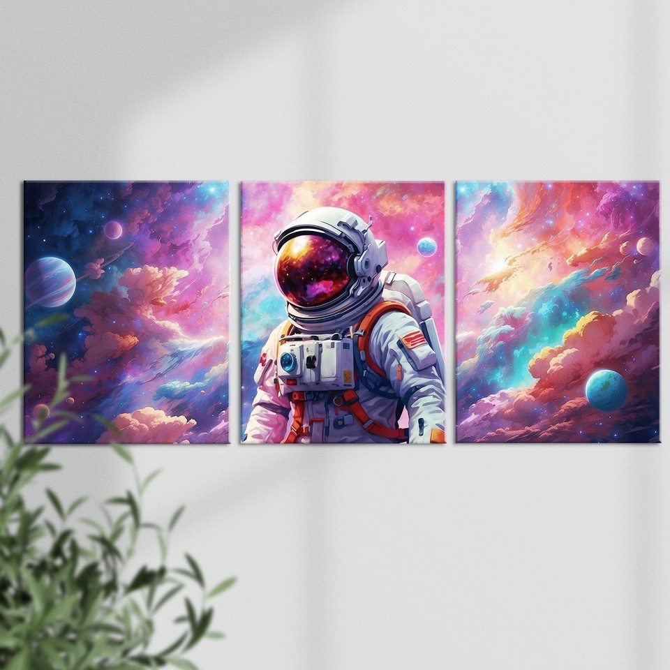 Outer Space Room Decor Astronaut Wall Art Canvas Prints Framed Artwork ...
