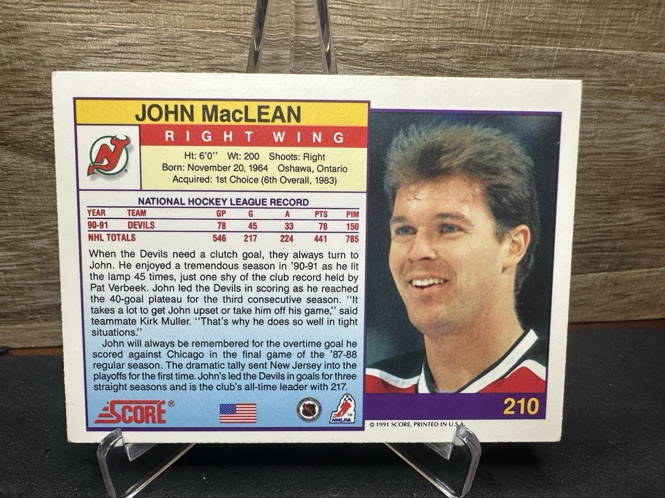 1991-92 Score American #210 John MacLean en persona en tarjeta automática Foto 2 de 2