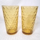 Set of 2 Vintage ANCHOR HOCKING AMBER HONEYCOMB Drinking Glasses, 20oz , VGC
