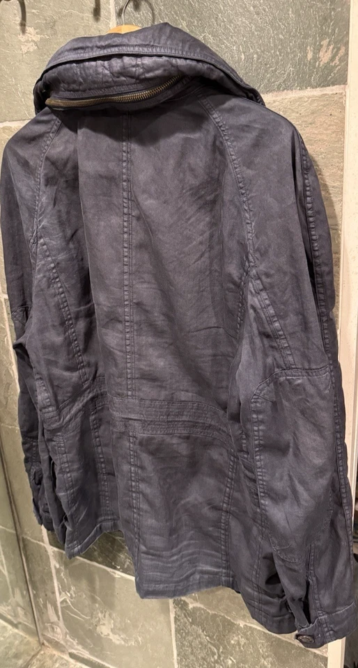 Burberry Brit Men's XL Navy Blue Waxed Cotton 4-Pocket Field Jacket Utility Coat - Image 4 of 4