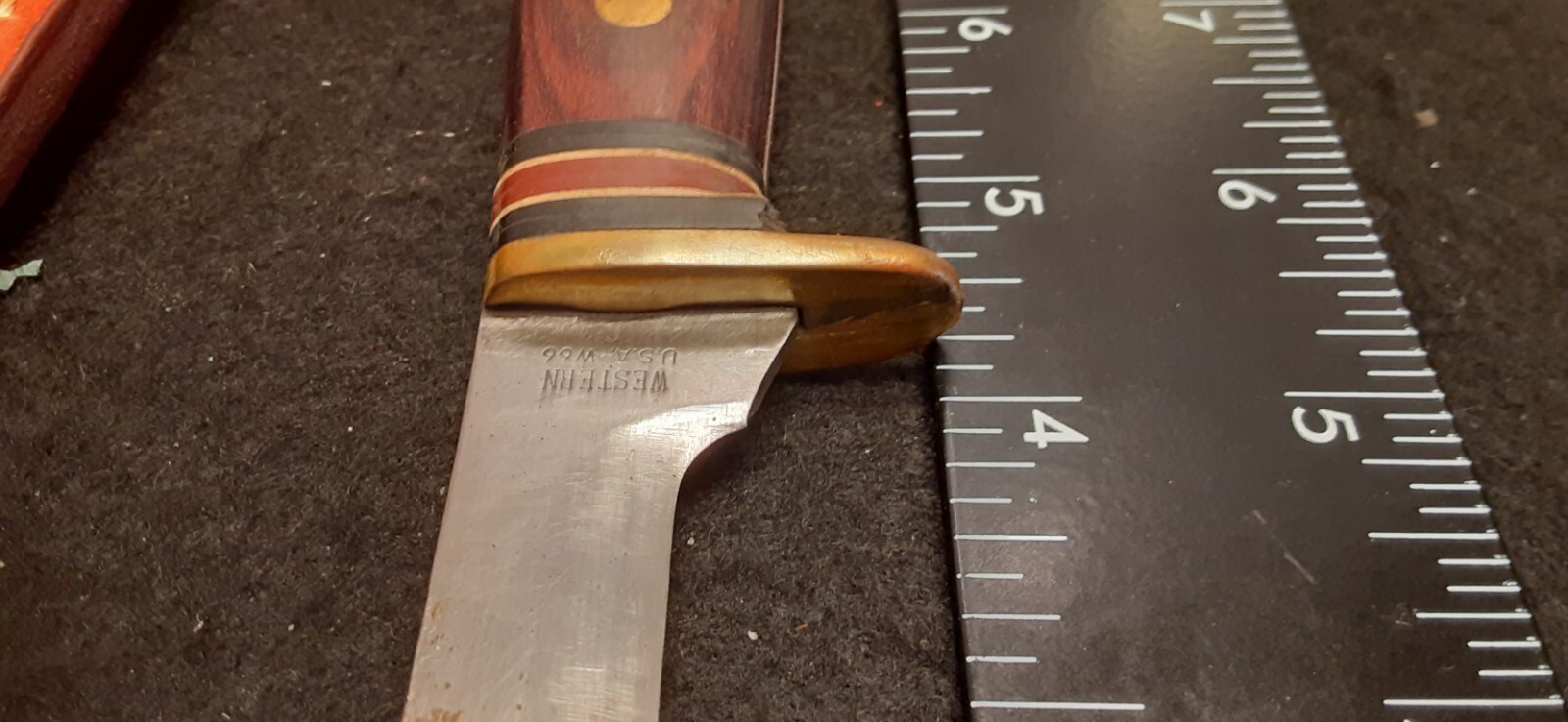 WESTERN W66Fixed Blade WOOD/BRASS Handle Knife, w/ SheathCASEK