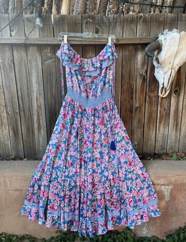 1980s Diane Freis Vintage Party Dress L/XL – Floral Sequin Strapless Dress