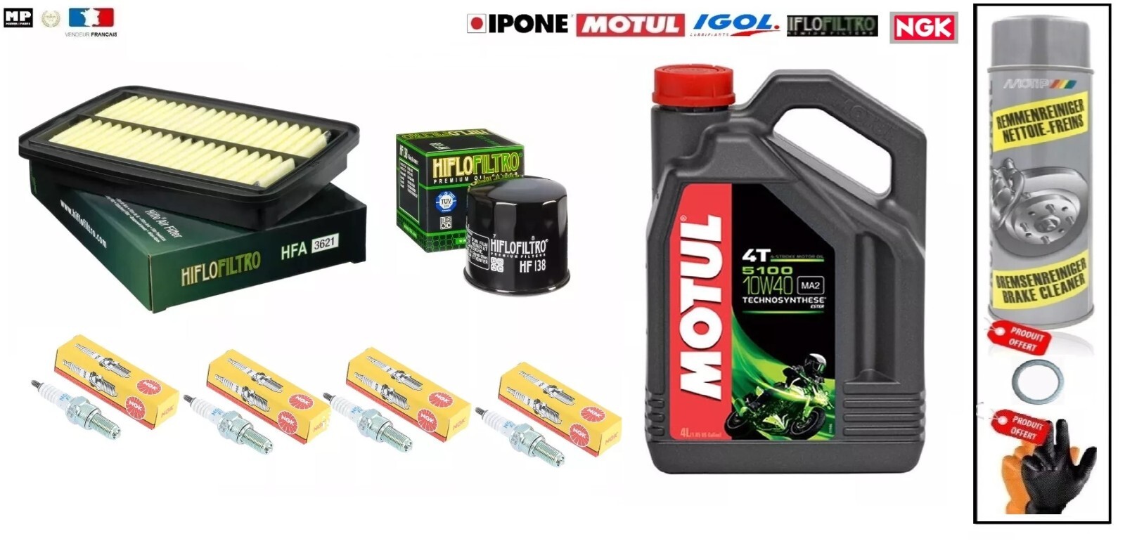 Kit Vidange SUZUKI GSF 650 Bandit 2007 avec Huile MOTUL 5100 10w40 4L et Filtre HF138