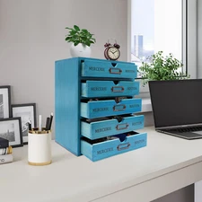 5-Tier Vintage Drawer Cabinet Desk Organizer Box Office Desktop File Drawer