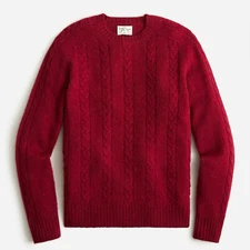 J. Crew Men’s Brushed 100% Wool Knoll Yarns Cable-Knit Sweater Red $148 NEW M