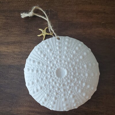White Sea Urchin Christmas Ornament Holiday Shell Ocean Beach PLASTER Ceramic