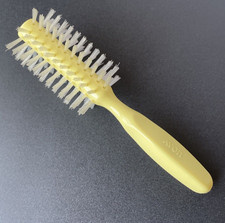 Vintage Avon Yellow Full Round Brush Petite 7 Inches White Bristle Travel Purse