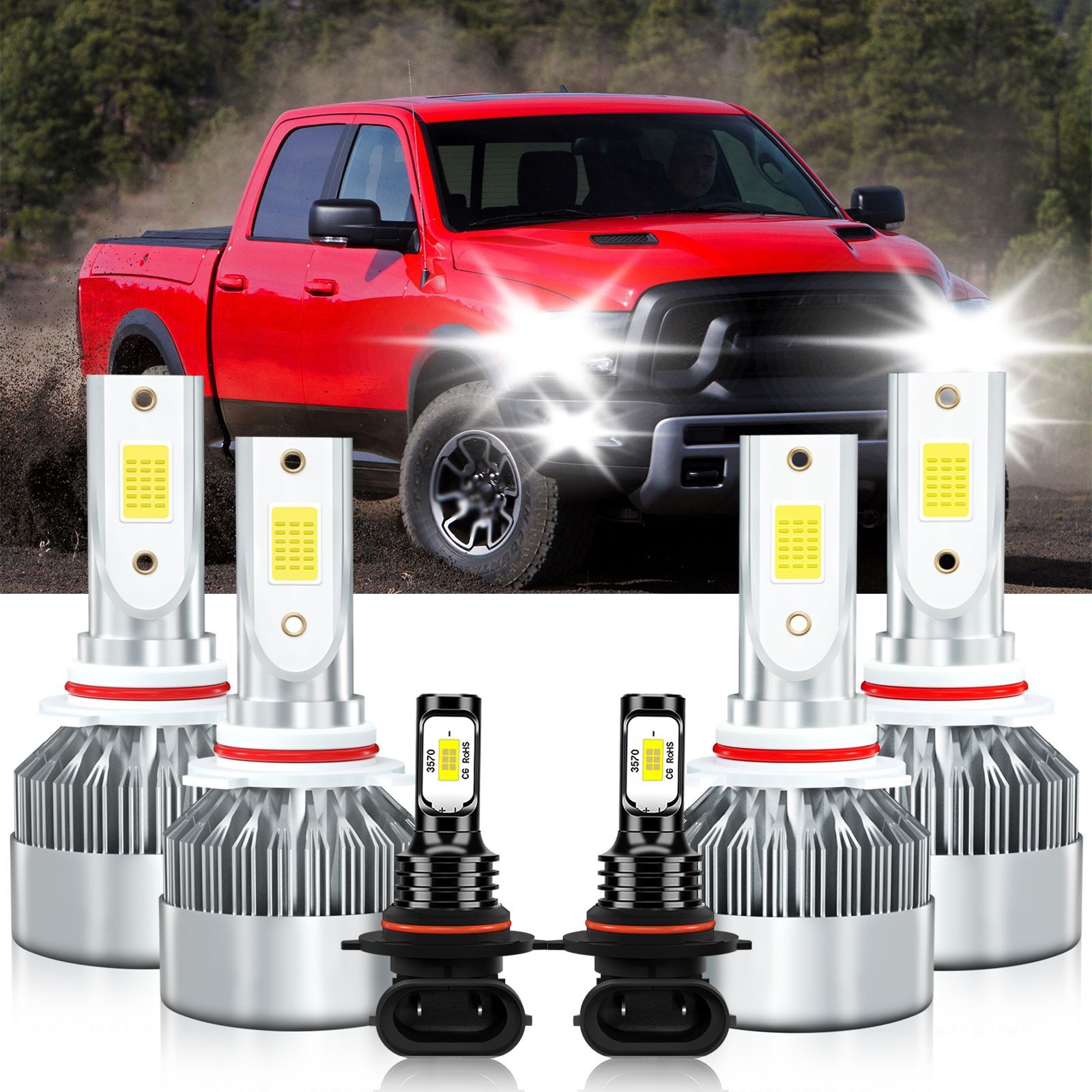 For Ram 3500 2018-2018 6000K LED Headlight Bulbs High Low Beam Fog Light Kit