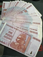 10 X Zimbabwe 5 Billion Dollars, CIRCULATED Currency, Paper Money Banknotes 2008