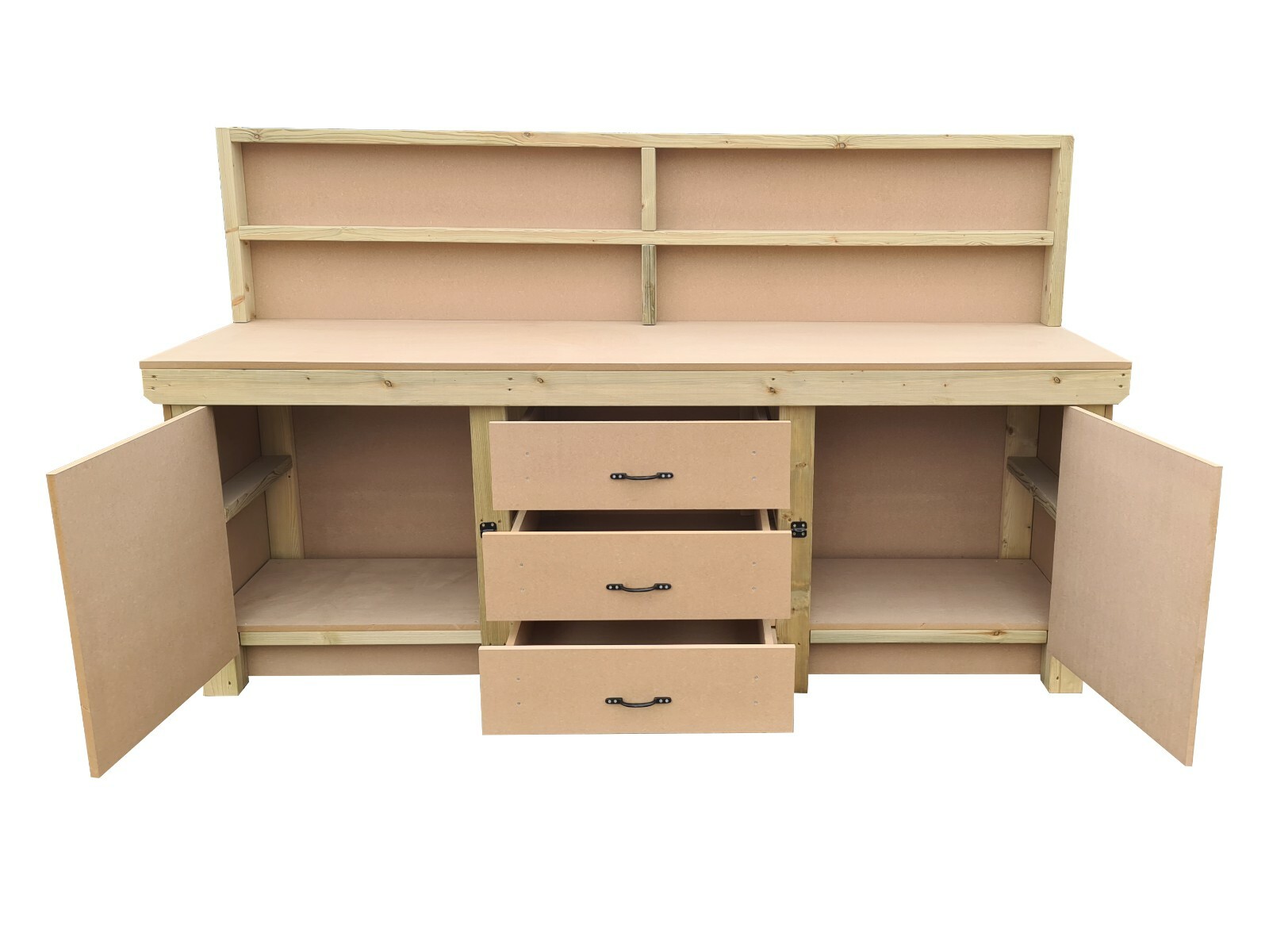 Wooden Workbench With Drawers and Double Lockable Cupboard Heavy-Duty ...