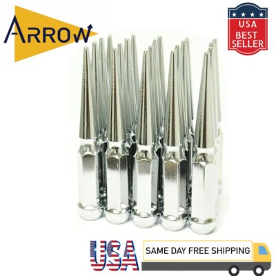 32x 6'' Extra Tall Chrome M14x1.5 Spike Lug Nuts & Key Fit Nissan/Chevy/GMC Van