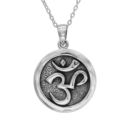 .925 Sterling Silver Om Pendant Aum Necklace Buddhist Jewelry Tibetan Symbol 20''