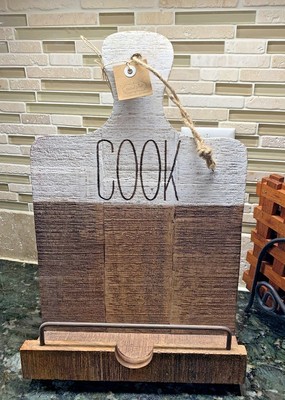 Mud Pie Home ''Cook'' Rustic White Washed Wood Cookbook Tablet Kitchen Holder