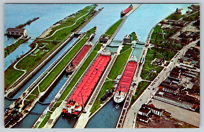 Locks Cort Bethlehem Steel Feet Michigan Center Soo Ste Chrome Vintage Postcard