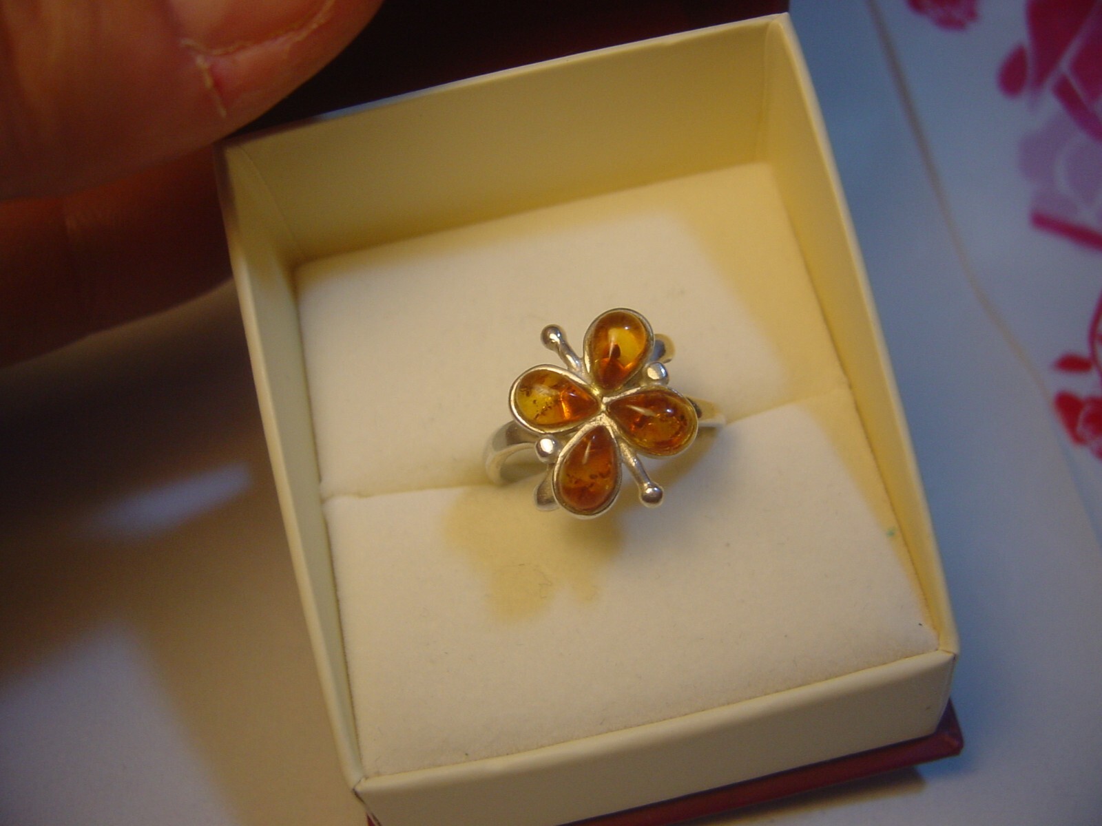 Solid Silver Vintage Ring-genuine amber unusual d… - image 2