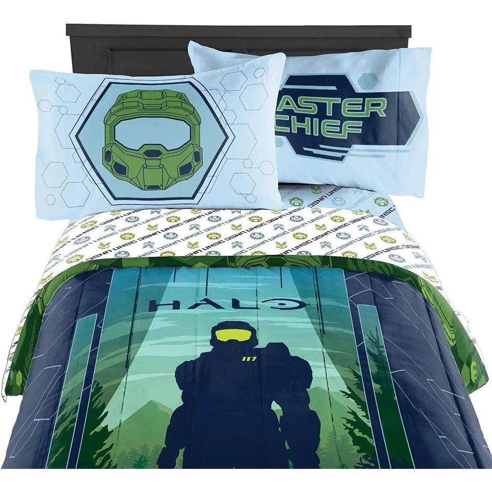 Halo Infinite Master Chief Multicolor 4-Piece Full Bedding Sheet Set for Kids