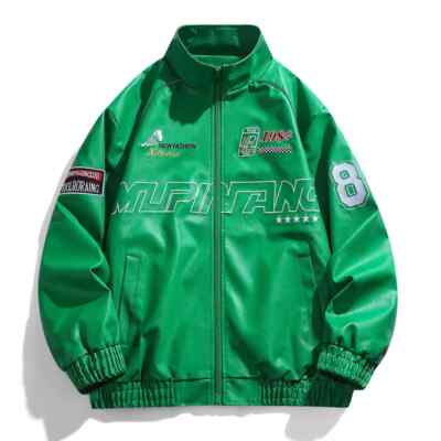 New Men's Bomber Jacket Vegan Leather Moto Riding Biker Coat