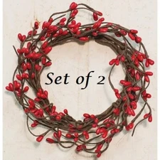 NEW Farmhouse Berry Candle Rings RED 2PCS Primitive Rustic 3.5" Christmas