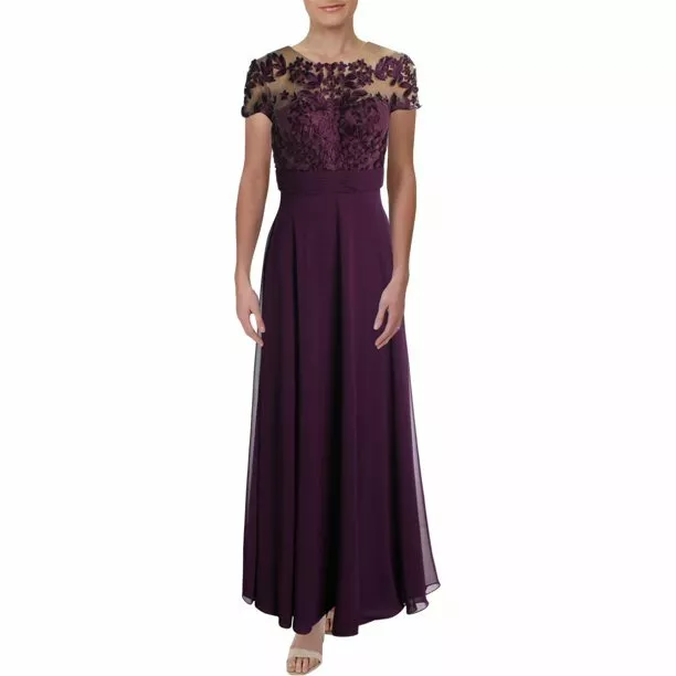 JS COLLECTIONS 3D LEAF EMBROIDERED CHIFFON GOWN 6 PURPLE NEW eBay
