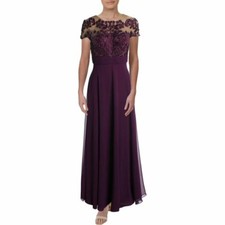 JS COLLECTIONS 3D LEAF EMBROIDERED CHIFFON GOWN 6 PURPLE NEW