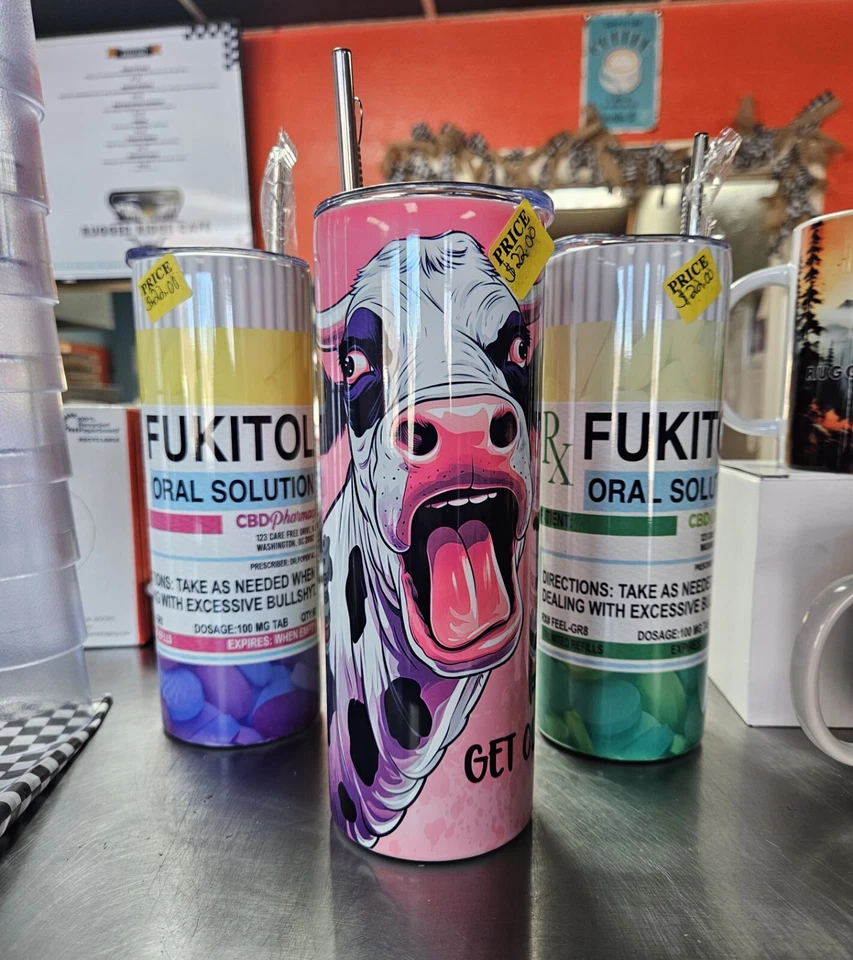 Taza de viaje de acero inoxidable Moo Bitch Get Out rosa divertido vaso 20 oz con tapa Foto 2 de 4