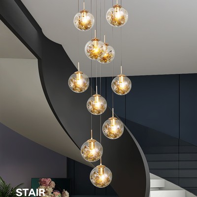 Nordic led long chandelier living room glass ball modern simple stair lighting