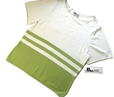 I.N. STUDIO Woman's Plus 1X Ivory Striped Boatneck Knit Short Sleeve Top  NWT