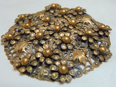 early Miriam Haskell large brass filigree floral brooch