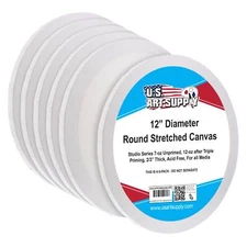 12 Inch Diameter Round 12 Ounce Primed Gesso Acid-Free Stretched Canvas 6-Pack