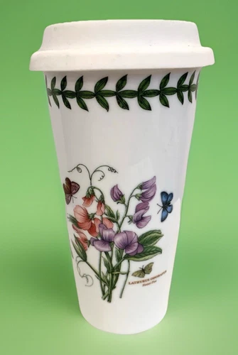 Portmeirion Botanic Garden Sweet Pea Ceramic Travel Mug Tumbler Silicone Lid