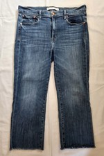 AYR The Pop Size 34 Ankle Crop Frayed Straight Leg Jeans Denim Medium Wash