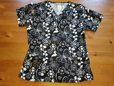 COMFY COTTON BLACK AND WHITE SCRUB TOP Size XS